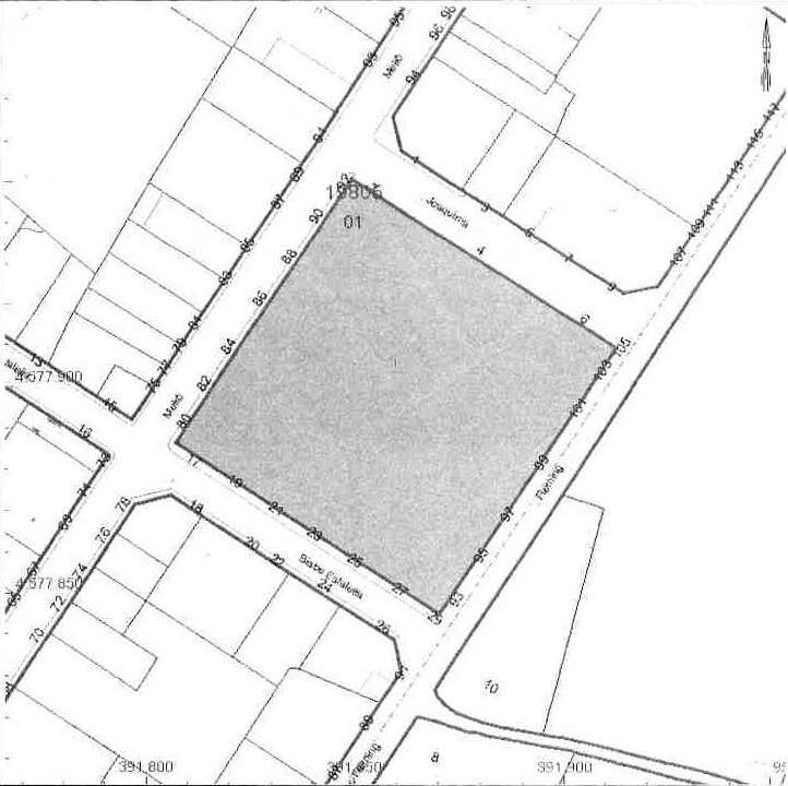 Plano catastral de la parcela, con el perímetro del solar sombreado